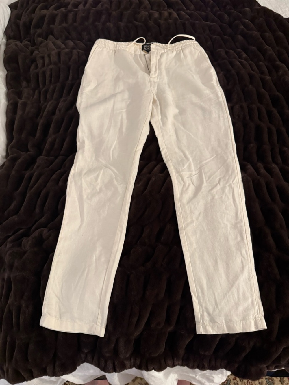 Scotch & Soda Cream Drawstring Linen-Blend Chinos